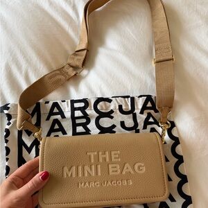 Marc Jacobs Mini Crossbody Bag in Tan Leather with Embossed Logo
